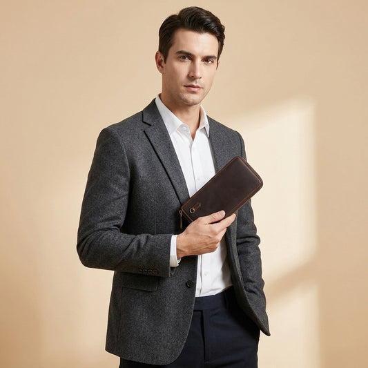 Portefeuille cuir homme Valmont – Portefeuille long zippé vintage