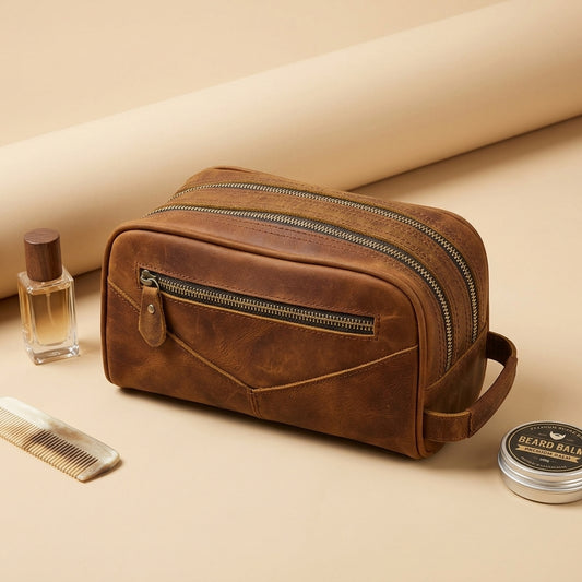 Trousse de toilette cuir homme Valmont – Crazy Horse marron vintage