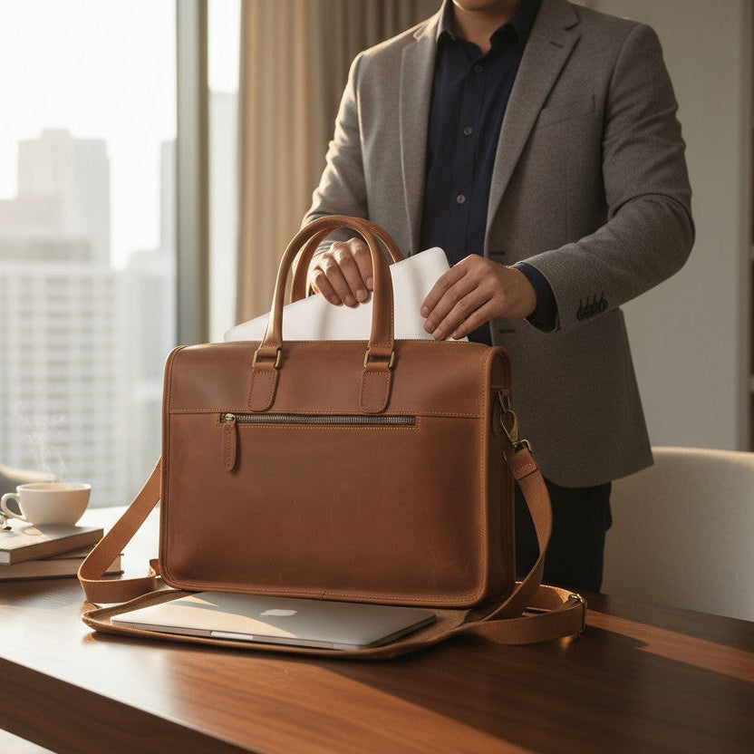 Porte-Documents en Cuir Pleine Fleur Cognac