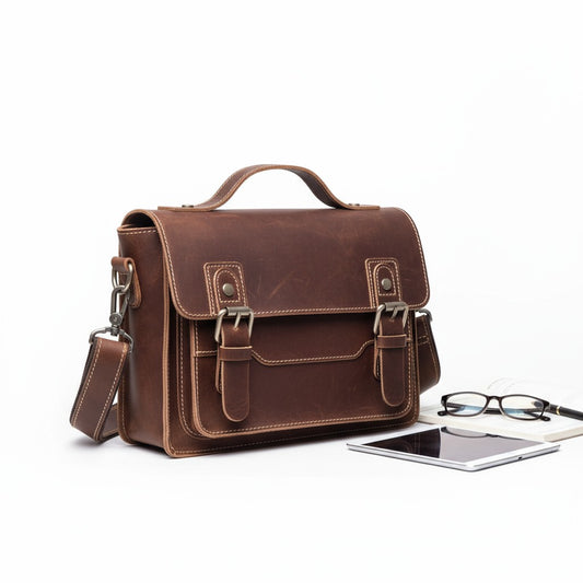 Sac Messager Rétro en Cuir Crazy Horse