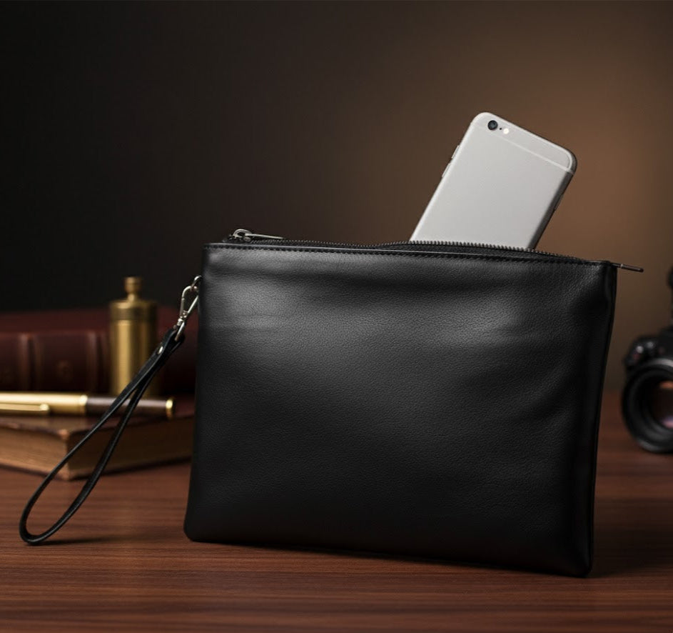 Pochette Valmont Enveloppe – Cuir d’Agneau Véritable