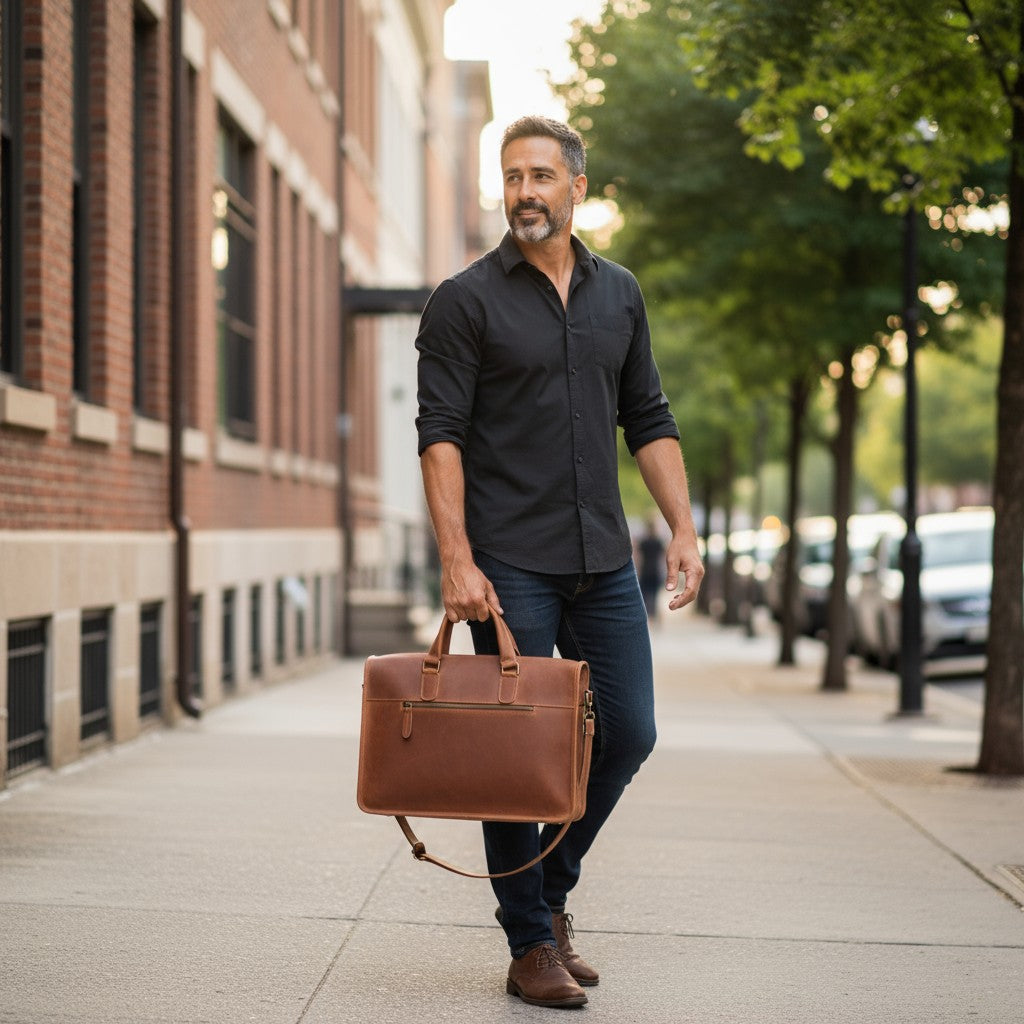 Porte-Documents VALMONT en Cuir Pleine Fleur Cognac