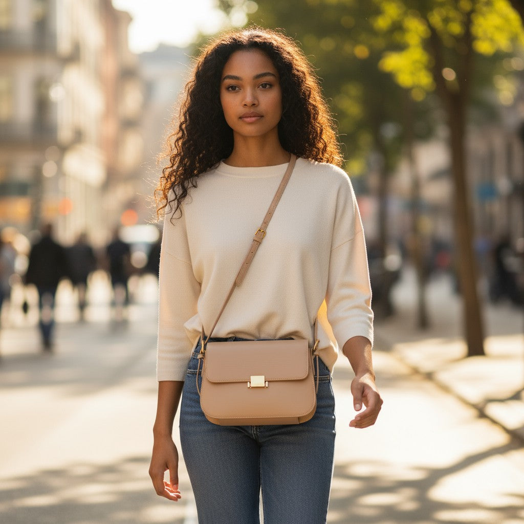 Sac Épaule Valmont Tofu – Cuir Véritable Femme