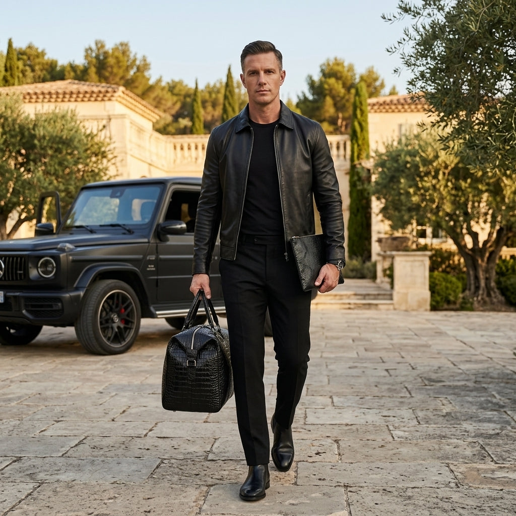 Collection Onyx | Cuir Embossé Croco Noir