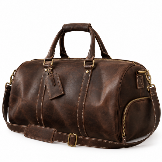Sac Weekender VALMONT Cuir Pleine Fleur Café, vue principale