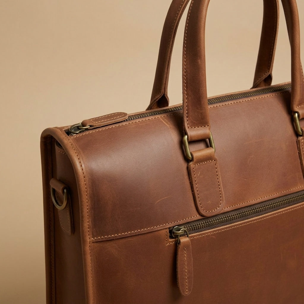 Porte-Documents Cuir Pleine Fleur Cognac VALMONT, compartiment ordinateur