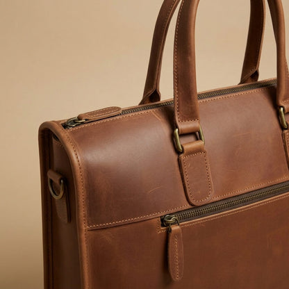 Porte-Documents Cuir Pleine Fleur Cognac VALMONT, compartiment ordinateur
