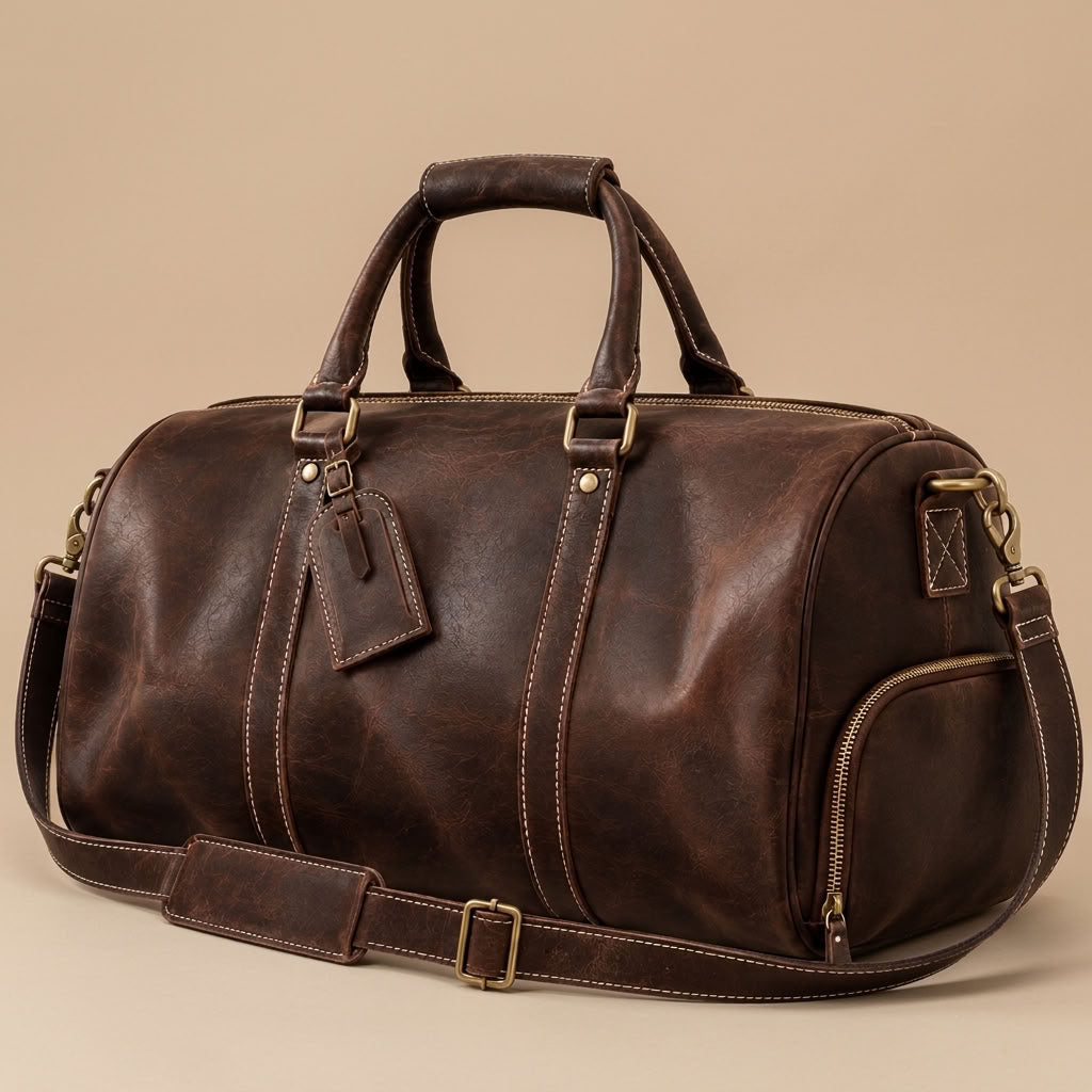 Sac Weekender VALMONT | Cuir Pleine Fleur Café VALMONT