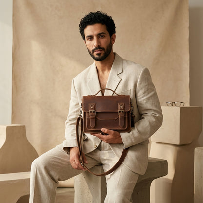 Sac Messager Rétro Cuir Crazy Horse VALMONT en situation