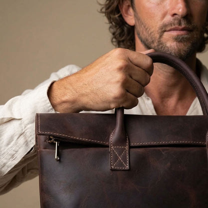 Sac à main homme en cuir Cognac – L'Épuré