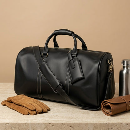 Sac Weekender Cuir Pleine Fleur Noir | VALMONT