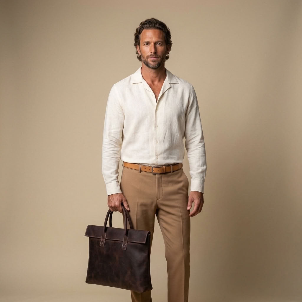 Sac à main homme en cuir Cognac – L'Épuré