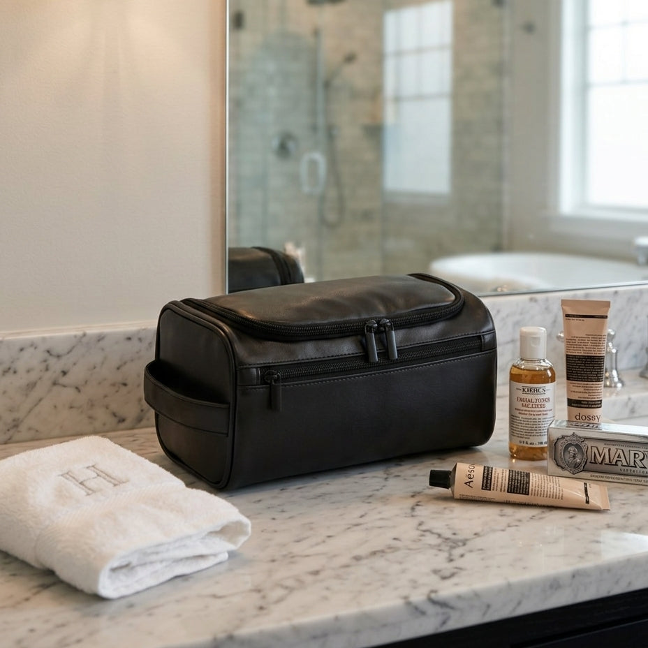 Trousse de Toilette en Cuir VALMONT, poche extérieure