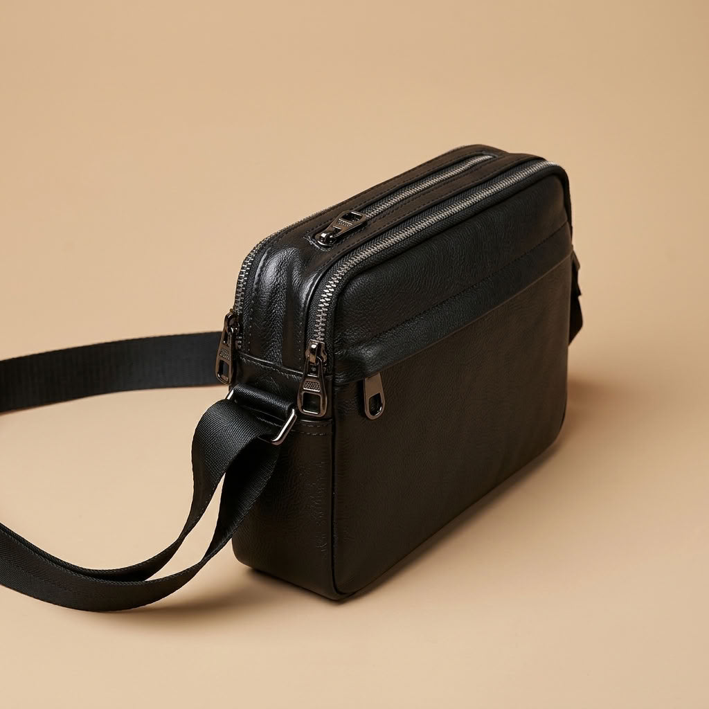 Sacoche bandoulière cuir homme noir "Le Flâneur" VALMONT