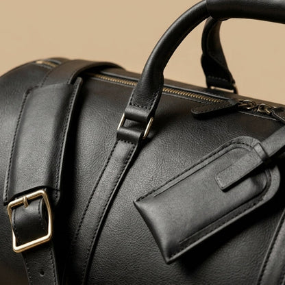 Sac Weekender Cuir Pleine Fleur Noir | VALMONT