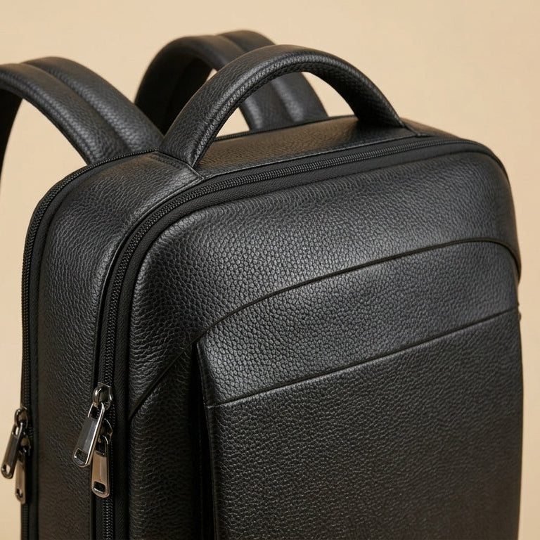 Sac à Dos Urbain Cuir Noir VALMONT, port USB latéral