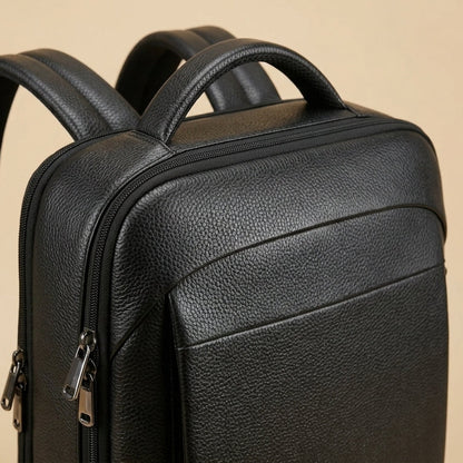 Sac à Dos Urbain Cuir Noir VALMONT, port USB latéral