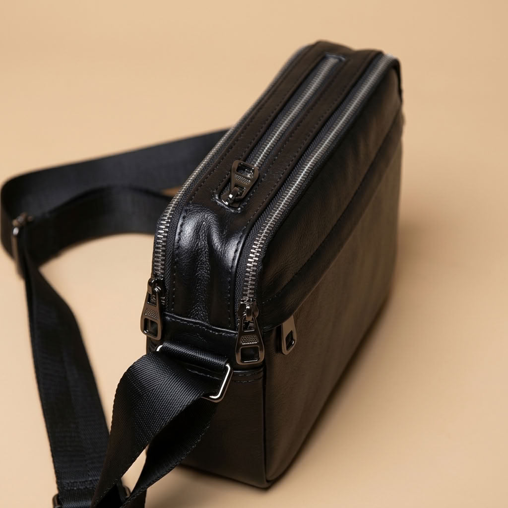 Sacoche bandoulière cuir homme noir "Le Flâneur" VALMONT