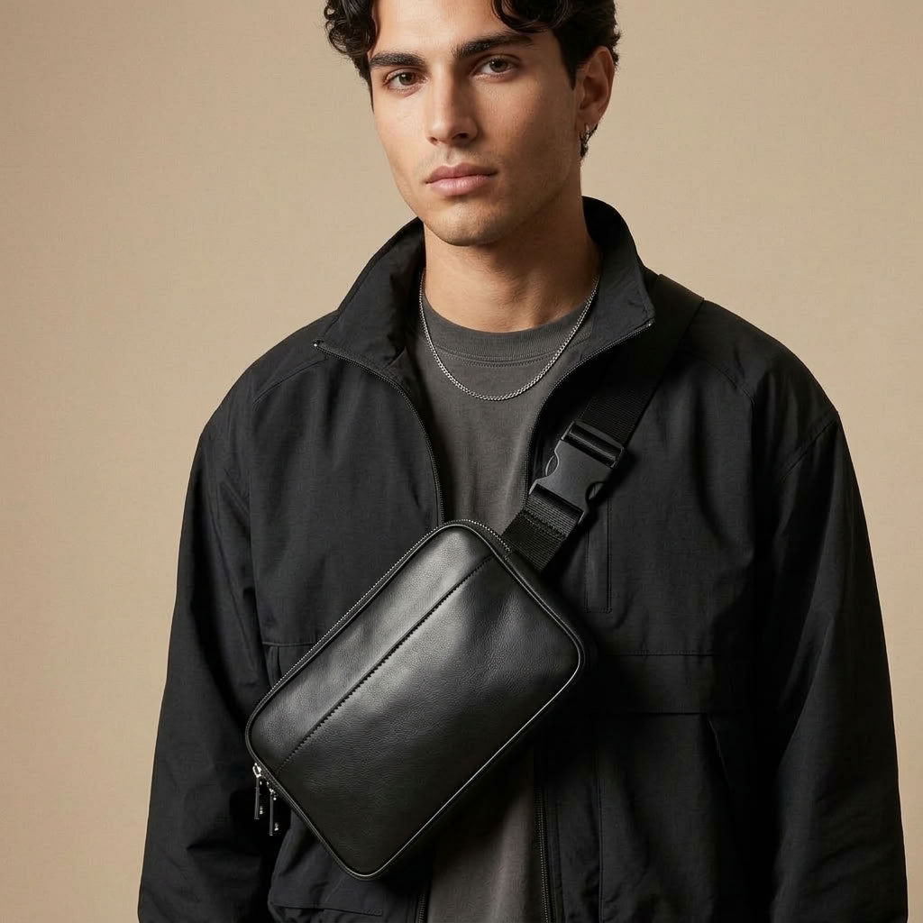 Sacoche Banane Homme en Cuir Véritable Noir "Nox" | VALMONT VALMONT