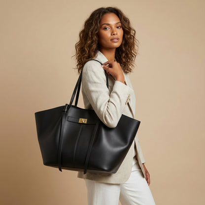 Sac Cabas Ailé VALMONT noir, vue de profil