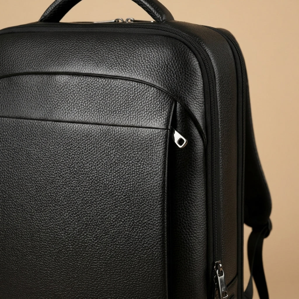 Sac à Dos Urbain Cuir Noir VALMONT, compartiment ordinateur