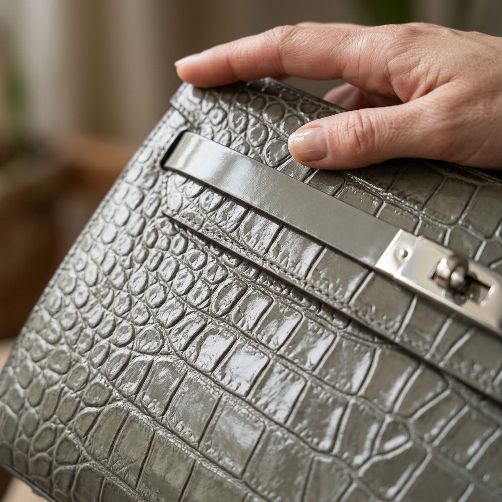 Sac à main femme cuir façon croco gris "Livia" VALMONT