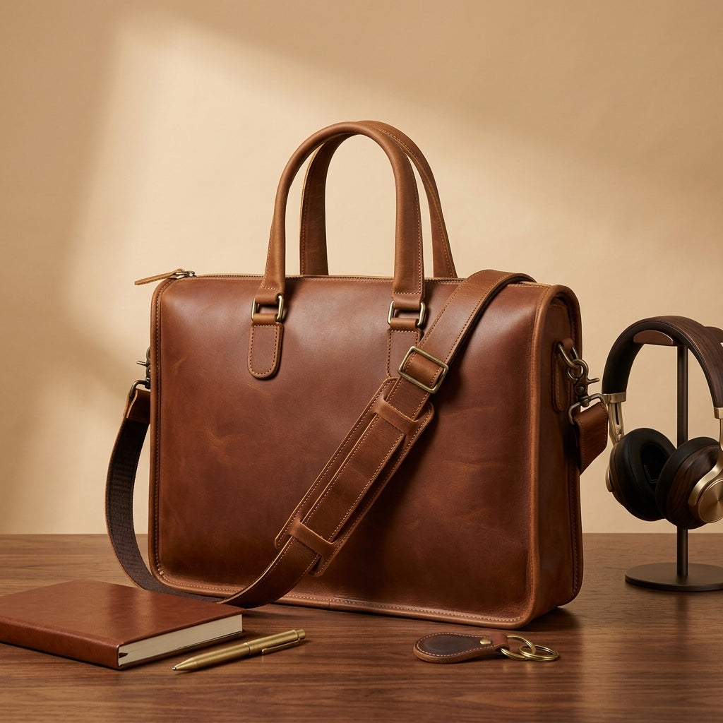 Porte-Documents Cuir Pleine Fleur Cognac VALMONT, vue arrière