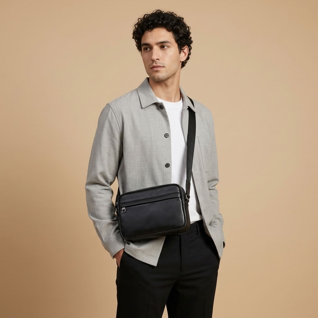 Sacoche bandoulière cuir homme noir "Le Flâneur" VALMONT