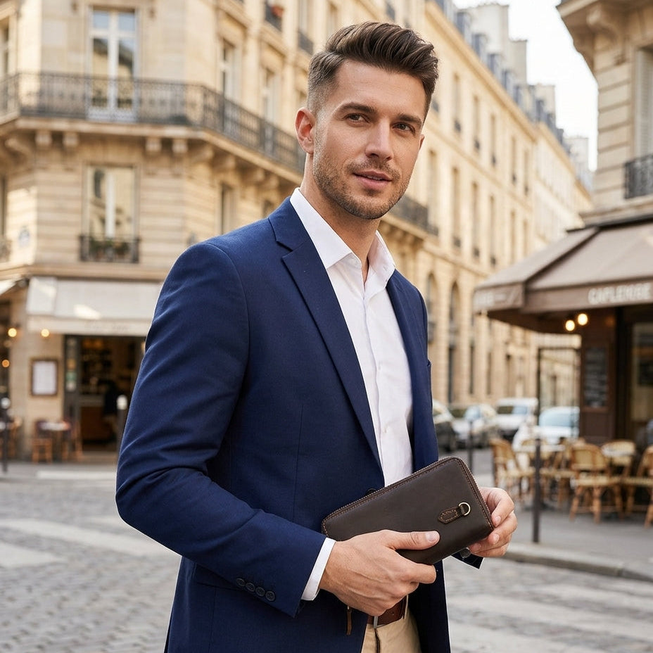Portefeuille Long Zippé Vintage VALMONT, détail du cuir