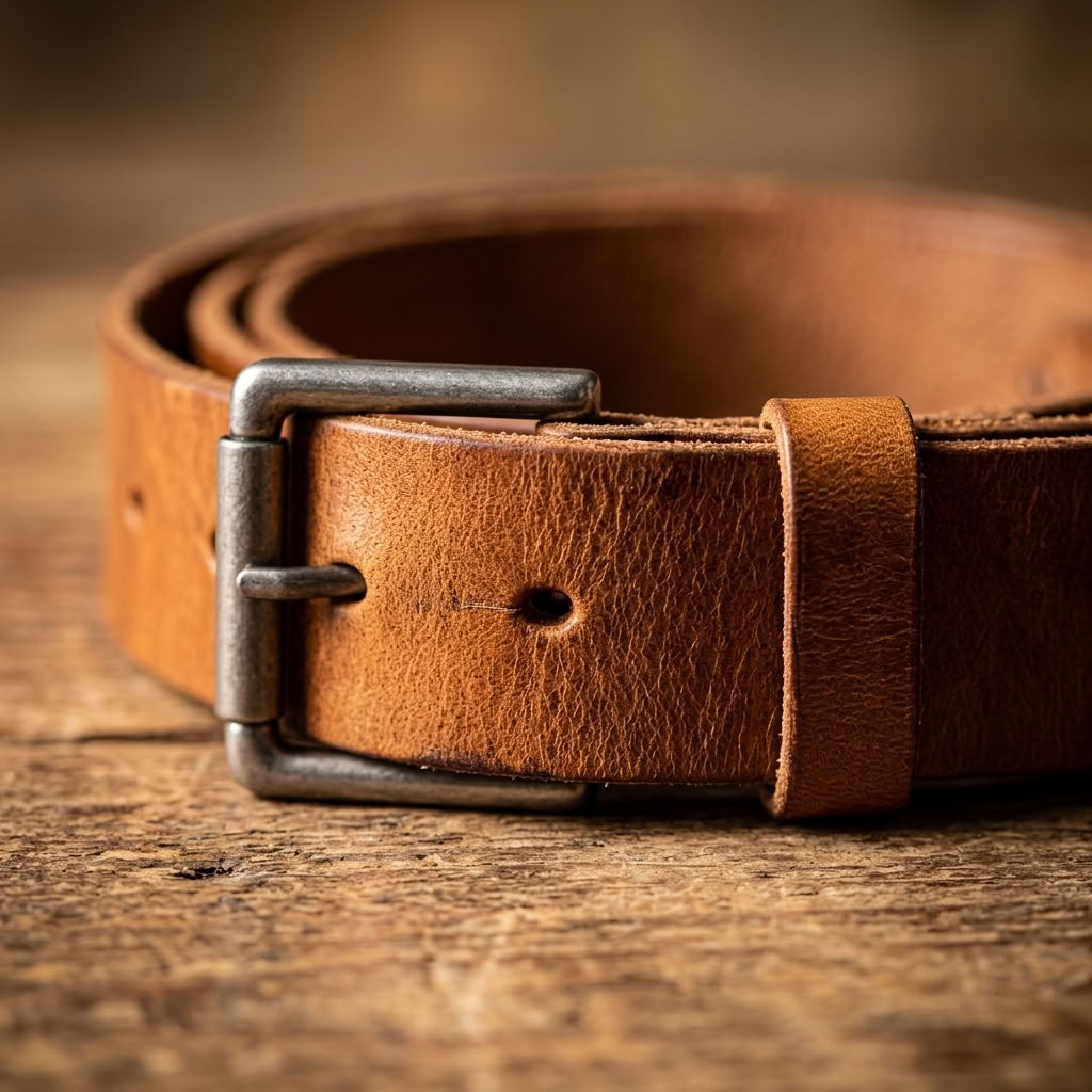 Ceinture en cuir pleine fleur beige "Le Doyen" VALMONT