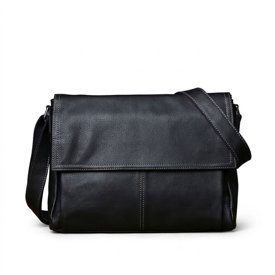 Sacoche Bandoulière Homme en Cuir de Vachette Noir "Le Correspondant" VALMONT