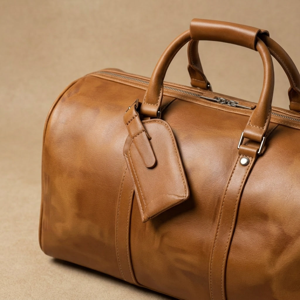 Sac Weekender VALMONT Cuir Pleine Fleur Marron, vue de profil