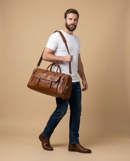 Sac Weekender Cuir Crazy Horse Marron | VALMONT