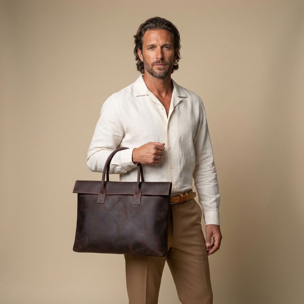 Sac à main homme en cuir Cognac – L'Épuré
