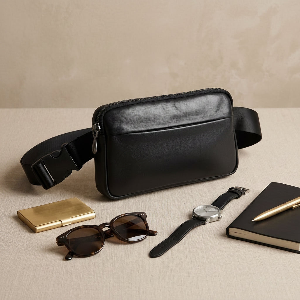 Sacoche Banane Homme en Cuir Véritable Noir "Nox" | VALMONT VALMONT