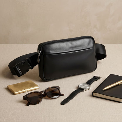 Sacoche Banane Homme en Cuir Véritable Noir "Nox" | VALMONT VALMONT