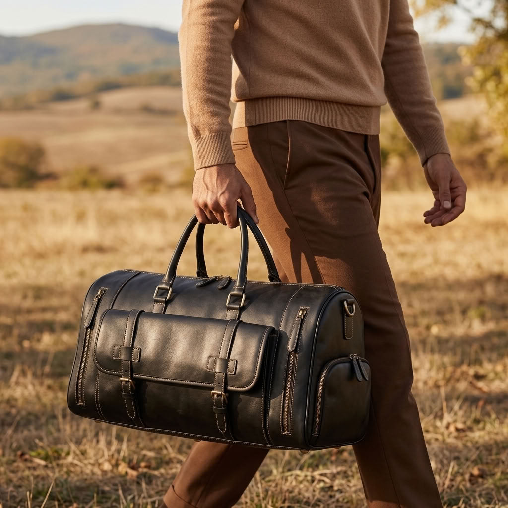 Sac Weekender Cuir Crazy Horse Noir | VALMONT VALMONT OFFICIEL