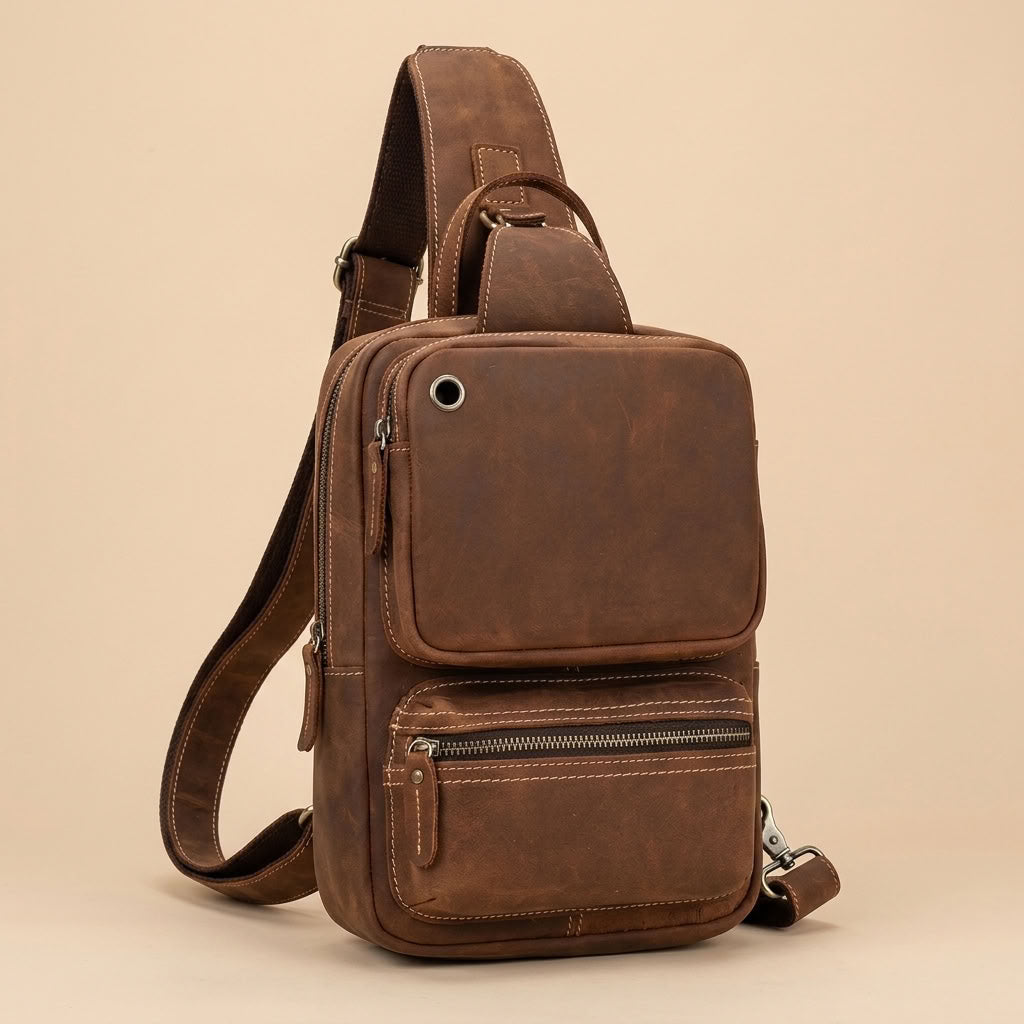 Sac Banane Homme en Cuir Véritable Marron "Matteo" | VALMONT VALMONT