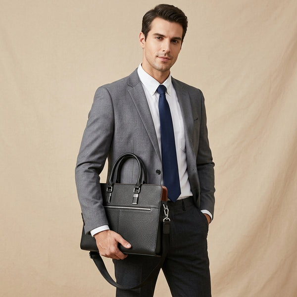 Porte-documents cuir homme VALMONT | Sac ordinateur élégant noir