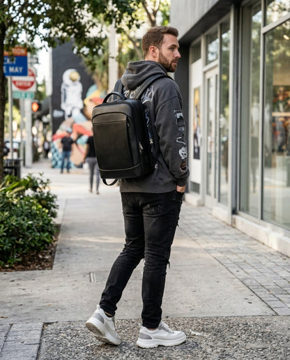 Sac à Dos Urbain Cuir Noir VALMONT, vue arrière