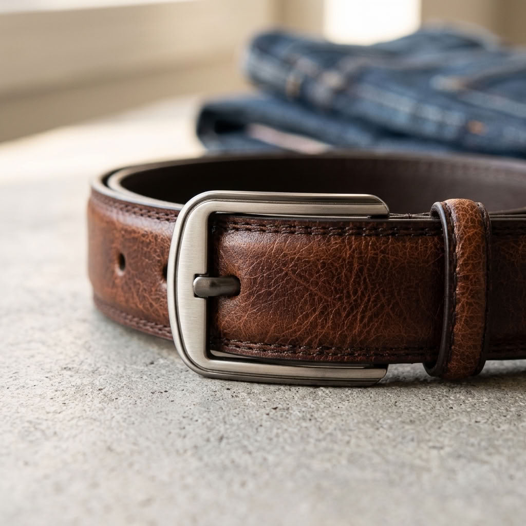 Ceinture en cuir de vachette marron "L'Officier" VALMONT