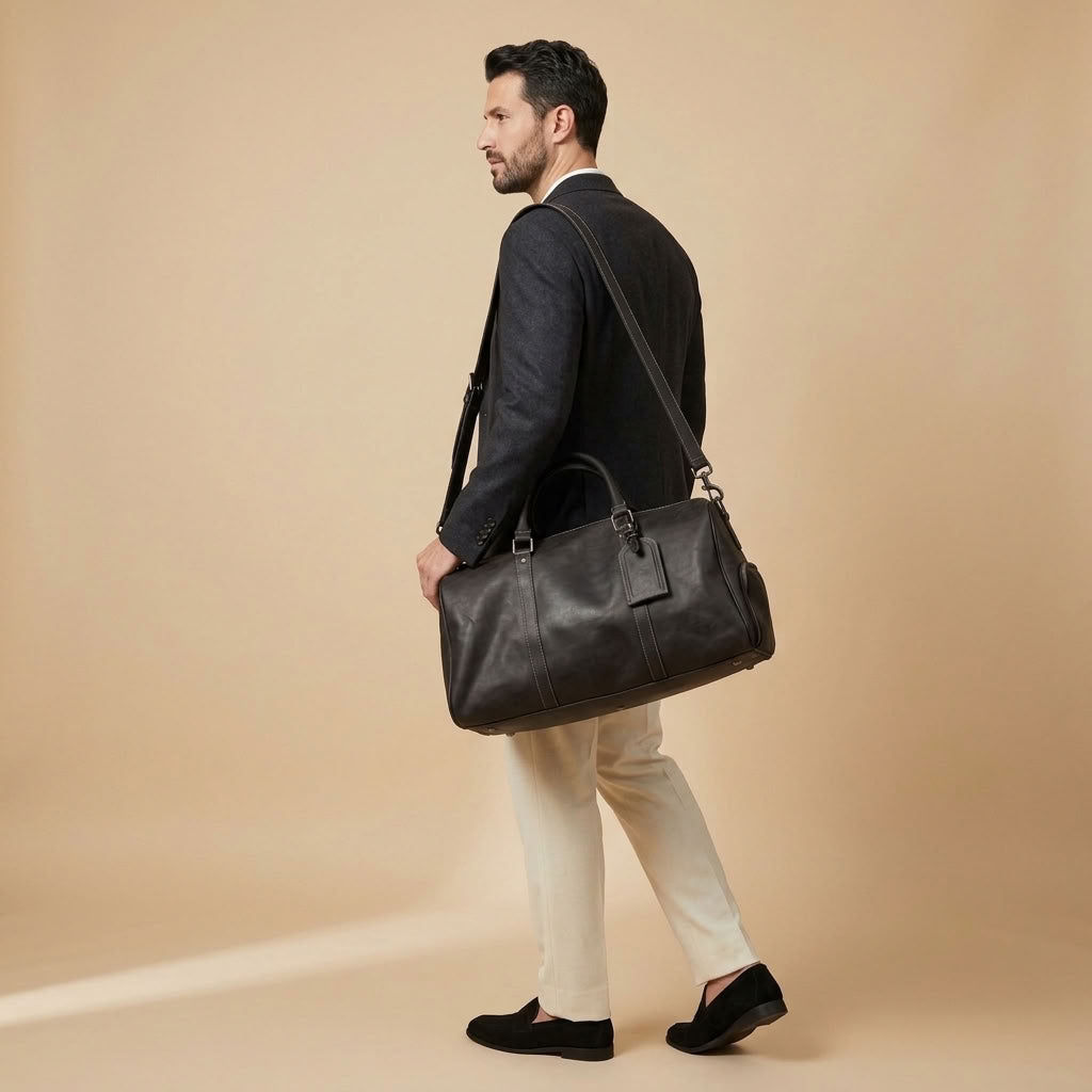 Sac Weekender VALMONT Cuir Pleine Fleur Noir, vue bandoulière
