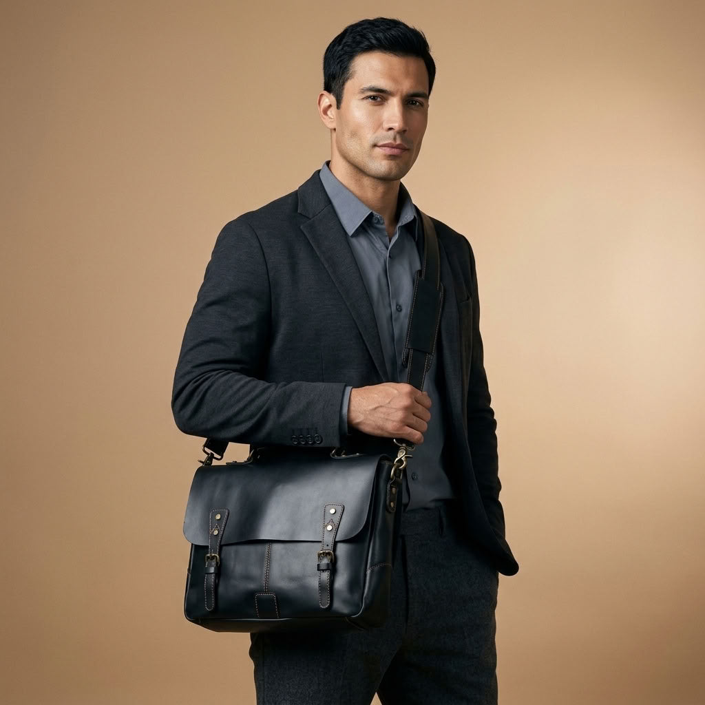 Sacoche reporter en cuir homme noir – Le Reporter VALMONT OFFICIEL