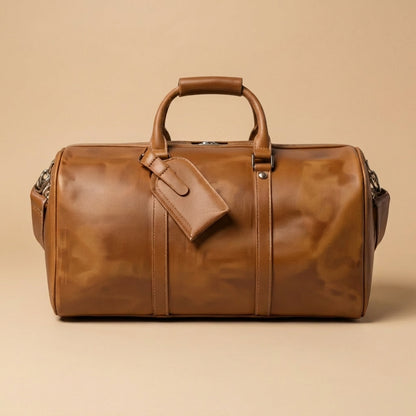 Sac Weekender VALMONT Cuir Pleine Fleur Marron, poignées et bandoulière