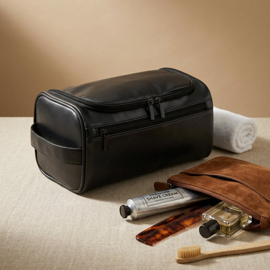 Trousse de Toilette en Cuir VALMONT, détail des finitions