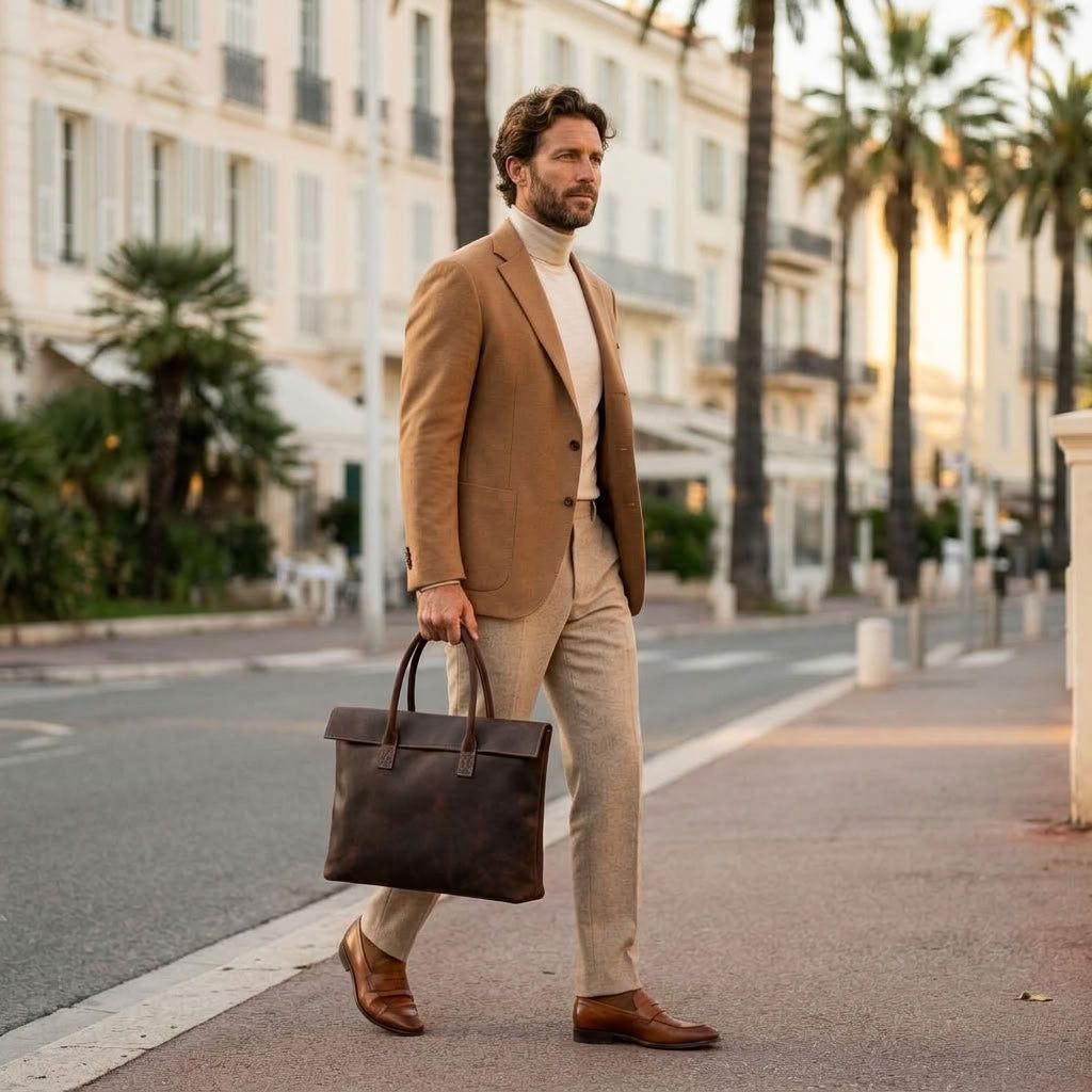 Sac à main homme en cuir Cognac – L'Épuré
