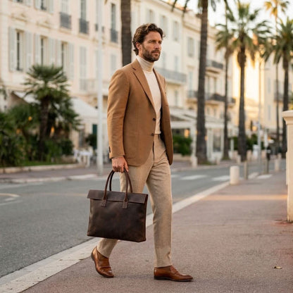 Sac à main homme en cuir Cognac – L'Épuré