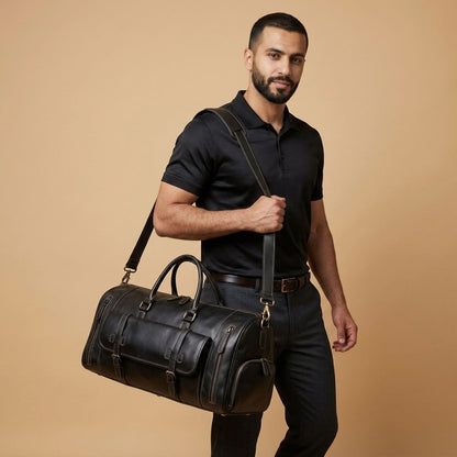 Sac Weekender Cuir Crazy Horse Noir | VALMONT VALMONT OFFICIEL