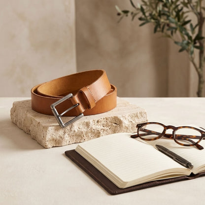 Ceinture en cuir pleine fleur beige "Le Doyen" VALMONT