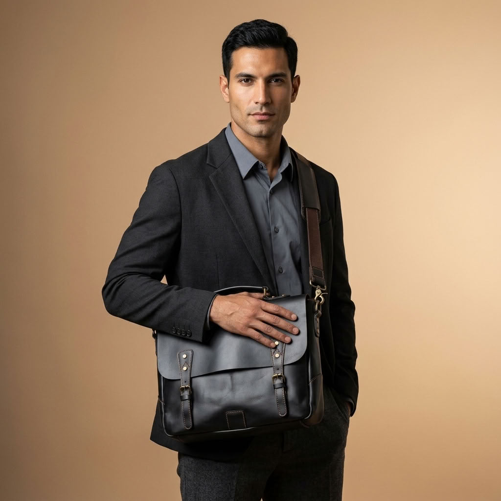Sacoche reporter en cuir homme noir – Le Reporter VALMONT OFFICIEL